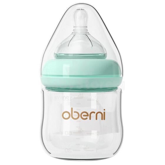 Oberni Anti-Colic Glass Baby Bottle Art.237437 Blue  Anti-koliku stikla barošanas pudele ar silikona knupīti no 0 mēn, 120ml