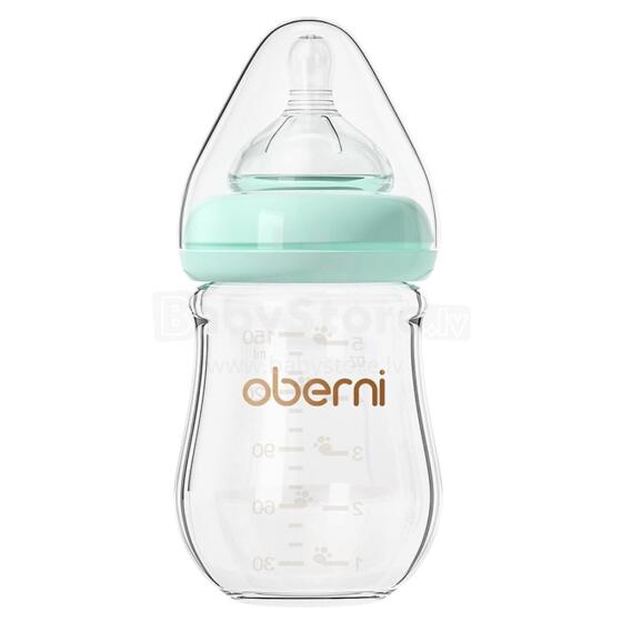 Oberni Anti-Colic Glass Baby Bottle Art.237438 Blue Бутылочка стеклянная антиколиковая с силиконовой соской от 0 мес., 150мл