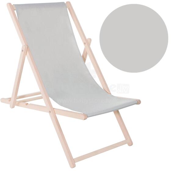 Deck chair Springos DC0001 LGRAY, wooden, light gray fabric, 3-position adjustable
