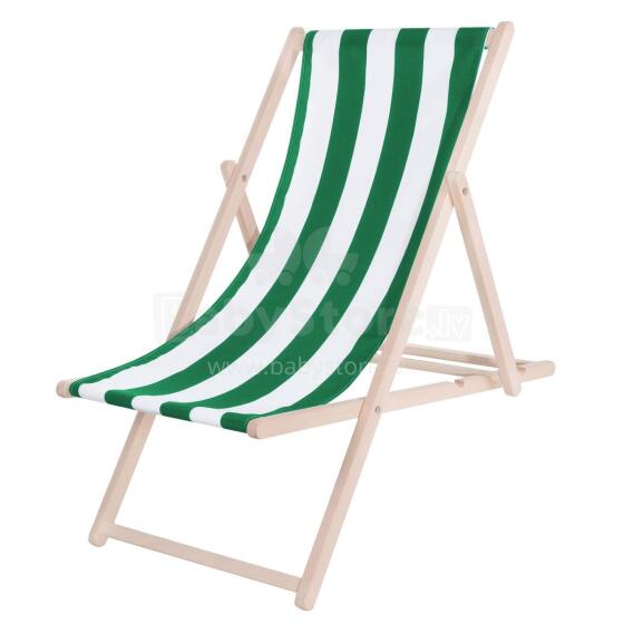 Wooden garden deck chair Springos DC0001 DSWLG, 3-position adjustable, green-white striped fabric