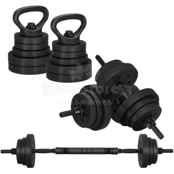 Hanteles Springos® FA1680A+FA1680B, regulējams komplekts 40 kg, bituma pildījums, 16 diski + 2 stieņi
