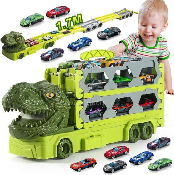 Vatos Truck Toy Cars Dino Art.237651  Трейлер с машинками и трассой