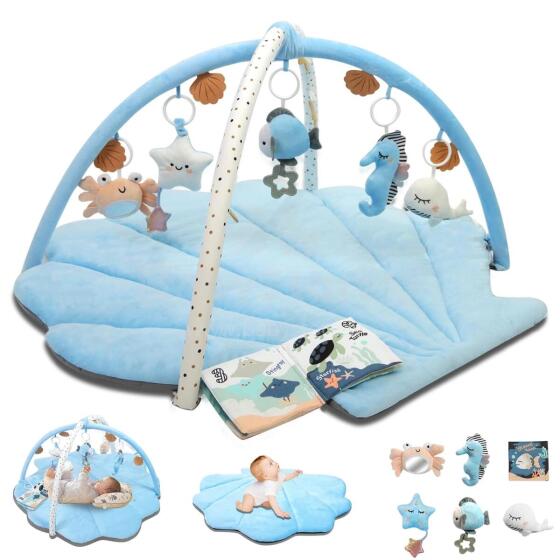 Suihuooo Baby Play Arch Ocean Shell Theme Play Mat Baby Art.237687 Blue Развивающий игровой коврик 2 в 1