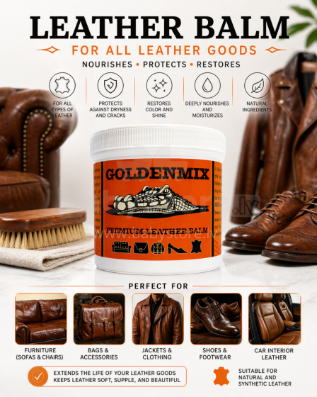 GoldenMix Leather Balsam Натуральный бальзам для кожаных изделий и изделий из кожезаменителя , обуви (Golden Mix) 150ml