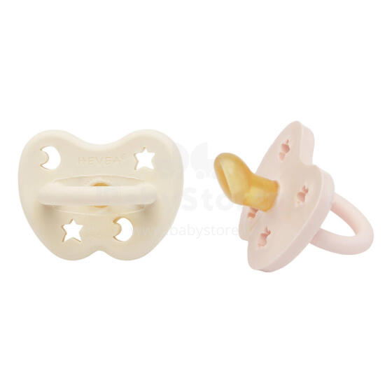 Hevea Stars Moon  Art.239417 Milky White/Powder  Анатомическая/ортодонтическая Пустышка из 100% натурального каучука 0-3 мес,2 шт