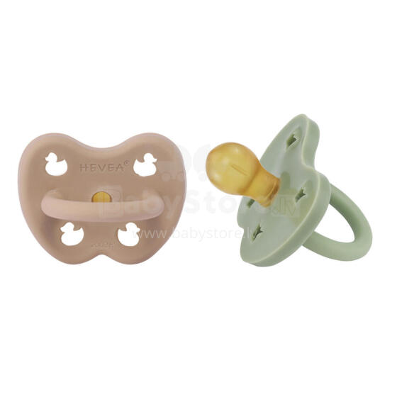 Hevea Natural Rubber Pacifier Round Art.239422 Tan Beige/Moss Green  Анатомическая/ортодонтическая Пустышка из 100% натурального каучука 3-36 мес,2 шт