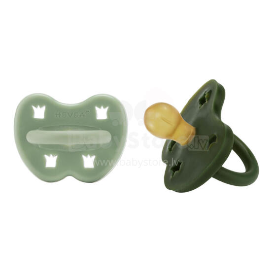 Hevea Natural Rubber Pacifier Round Art.239423 Moss Green/Deep Forest  Анатомическая/ортодонтическая Пустышка из 100% натурального каучука 3-36 мес,2 шт