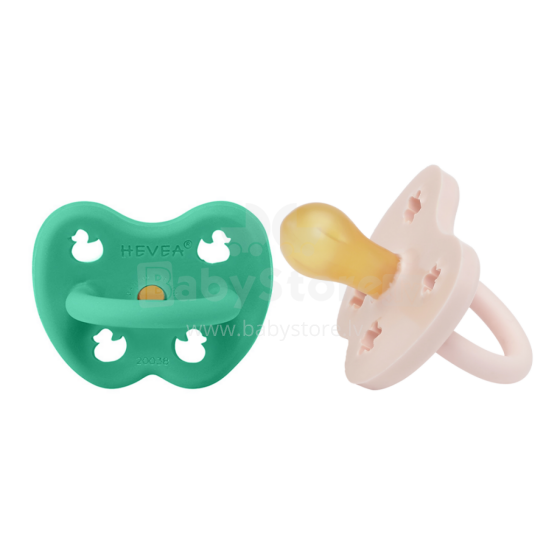Hevea Natural Rubber Pacifier Round Art.239429 Pop of Green/Powder Pink Anatomiskā/ortopēdiskā lateksa māneklītis 3-36 mēn,2 gab