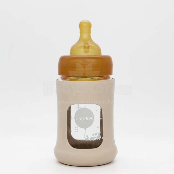 Hevea Glass Baby Bottle Wide Neck Art.239547 Бутылочка стеклянная для кормления  с чехлом из натурального каучука 150мл