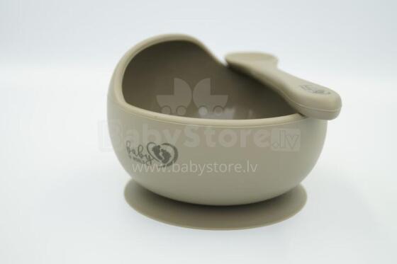 BABY 01178 Silicone bowl with suction cup and spoon Sage