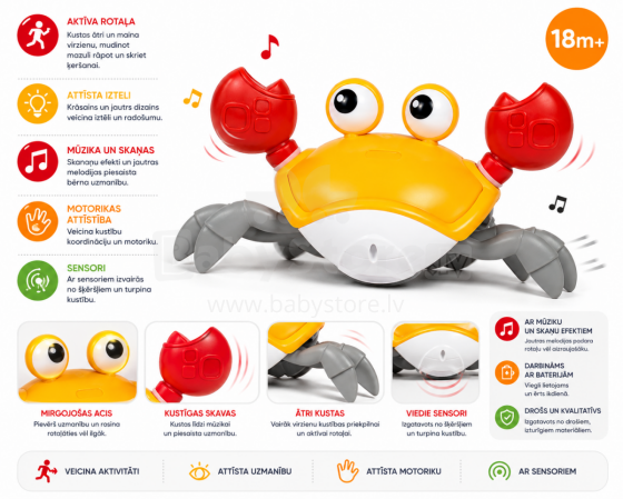 Bo Crab Art.242526 Jautra un kustīga rotaļlieta - Skrienošais krabis