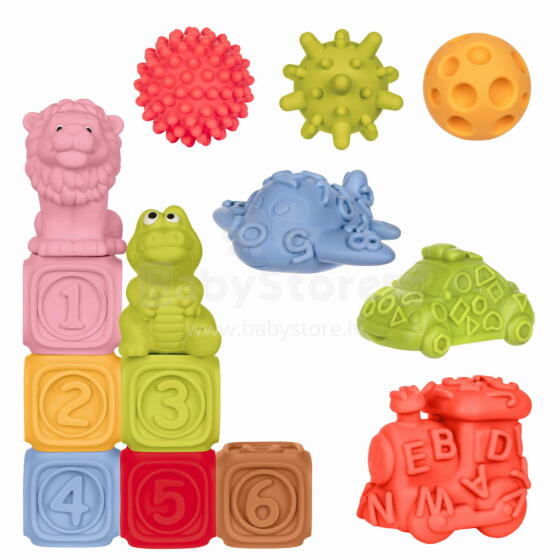TULLO 614 Sensory blocks, vehicles, sensory balls, animals - Montessori educational set 14 pcs.