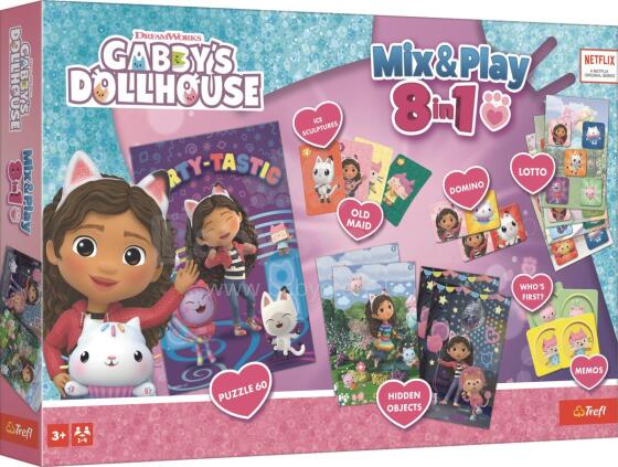 TREFL GABBY´S DOLLHOUSE 8in1 Mix&Play galda spēļu komplekts