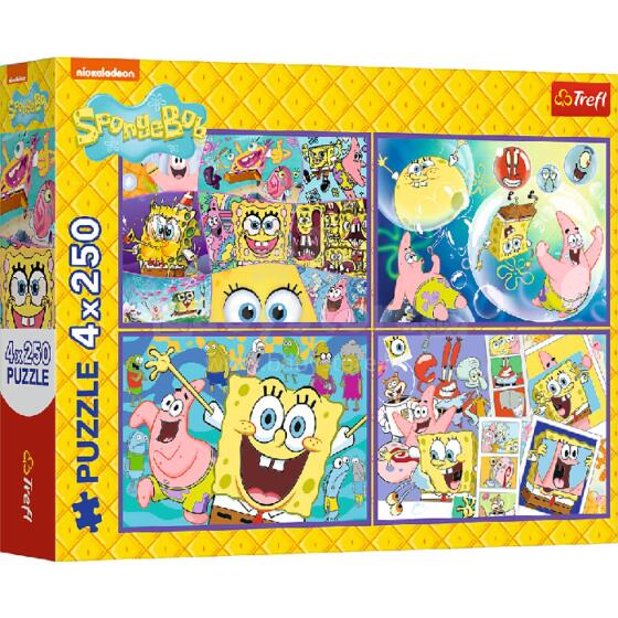 TREFL 13342 Puzle 4x250 Trakā Sponge Bob pasaule