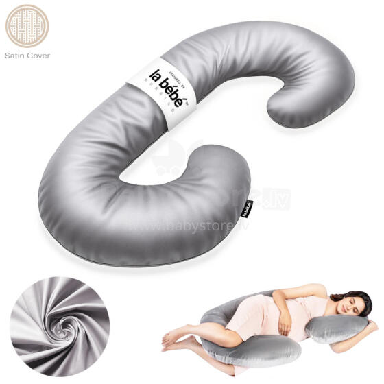 La Bebe™ Maternity Satin Pillow Sì -Duo Art.246555 Сатиновая ткань, серый. Многофункциональная подушка/подкова для беременных с наполнителем memory foam