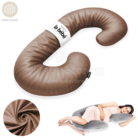 La Bebe™ Maternity Satin Pillow Sì -Duo Art.246556 Сатиновая ткань, коричневый. Многофункциональная подушка/подкова для беременных с наполнителем memory foam
