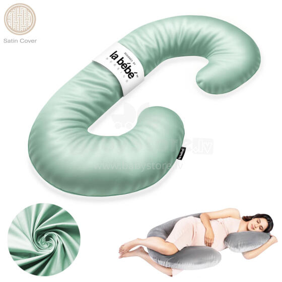 La Bebe™ Maternity Satin Pillow Sì - Duo Art. Art.246559 Satīna audums, gaiši zaļš. Daudzfunkcionāls spilvens/pakavs grūtniecēm, ar memory foam