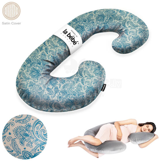 La Bebe™ Maternity Satin Pillow Sì - Duo Art.246563 Satīna audums, pelēks ar rakstu. Daudzfunkcionāls spilvens/pakavs grūtniecēm, ar memory foam