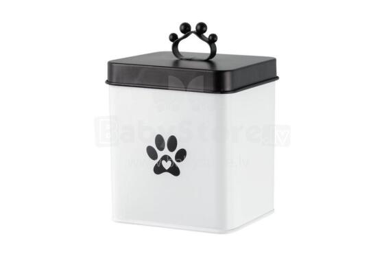 Коробка для корма 4Living Pet Paw белая с черной крышкой 12x12x17 см
