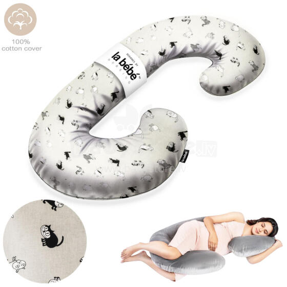 La Bebe™ Maternity Pillow Sì -Duo Art.223738 Хлопковая ткань, Серый с рисунком. Многофункциональная подушка/подкова для беременных  с наполнителем memory foam