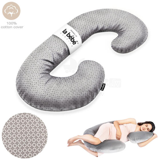 La Bebe™ Maternity Pillow Sì - Duo Art.223739 100% cotton, Gray with a graphic pattern. Multifunctional maternity pillow with memory foam filling