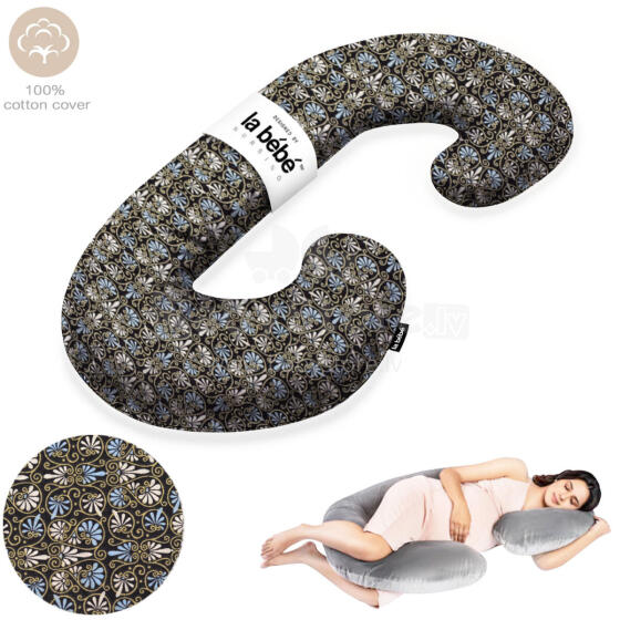La Bebe™ Maternity Pillow Sì -Duo Art. 223741 Хлопковая ткань, чёрная с узором. Многофункциональная подушка/подкова для беременных  с наполнителем memory foam