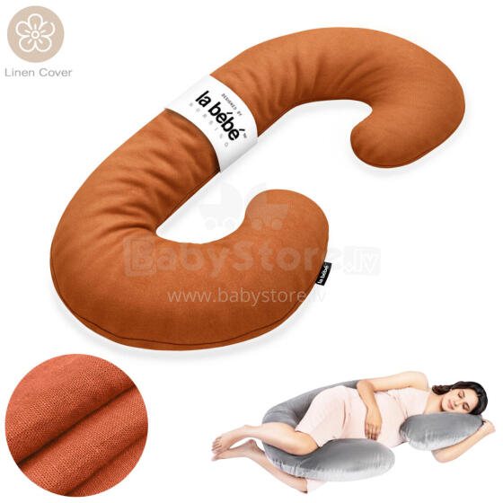 La Bebe™ Maternity Linen Pillow Sì -Duo Art.276550 Lina audums, Ķieģeļu. Daudzfunkcionāls spilvens/pakavs grūtniecēm, ar memory foam