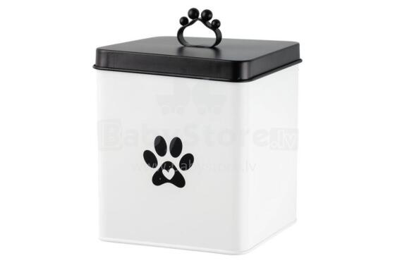Коробка для корма 4Living Pet Paw белая с черной крышкой 14x14x19 см