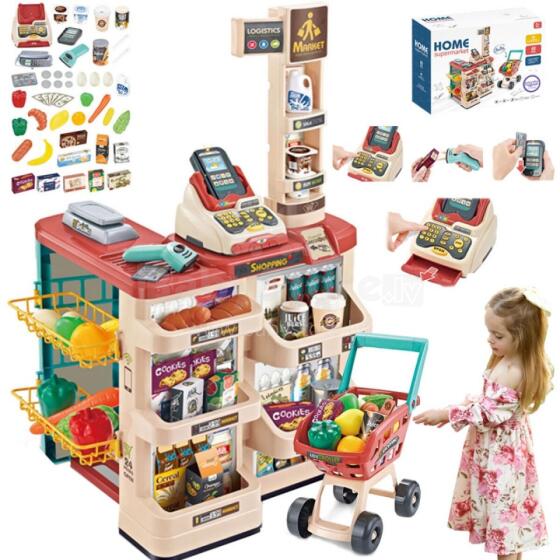 WOOPIE Supermarket Store with Shopping Cart Scale Cash Register Scanner + 48 Accs.