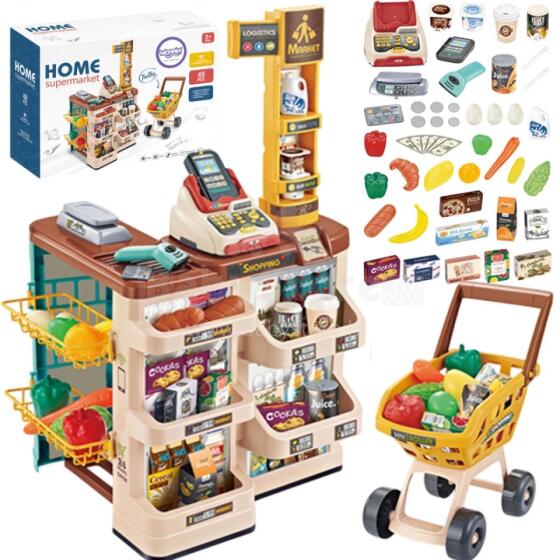 WOOPIE Supermarket Store with Trolley Scale Cash Register Scanner + 48 Accs.