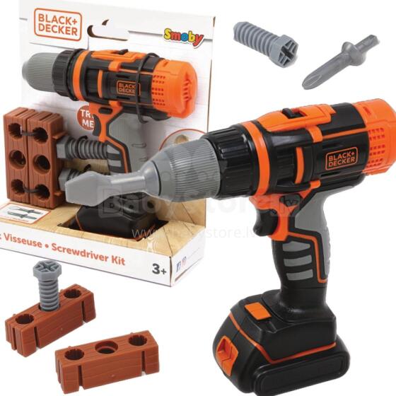 SMOBY Black&amp;Decker elektroniskais urbis-skrūvgriezis ar ķieģeli