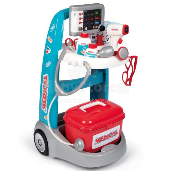 Smoby Electronic Doctor Trolley  Art.248329 Электронная медицинская тележка  16 аксессуаров