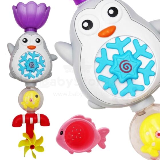 WOOPIE BABY Pingvīna vannas ūdens rotaļlieta Zivs ritenis + Pārpildes krūze