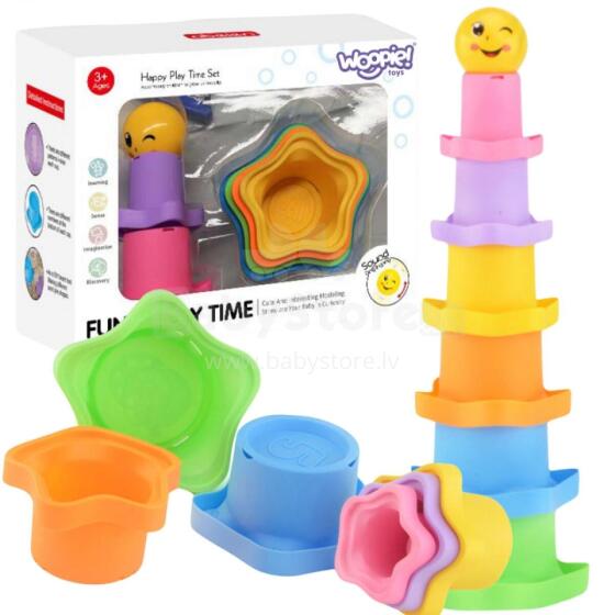 WOOPIE BABY Piramīdas Sensorās Krūzītes Zvaigznes + Bumba