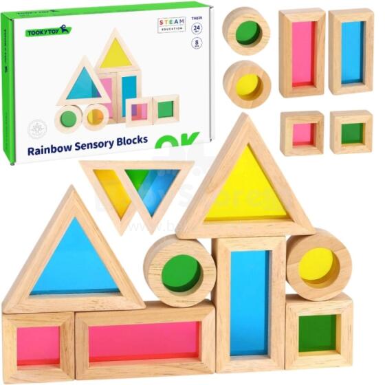 TOOKY TOY Набор деревянных цветных зеркальных кубиков из 8 шт. ЛСЦ