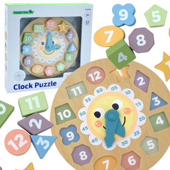TOOKY TOY Clock Wooden Educational Toy Learning Time Shapes