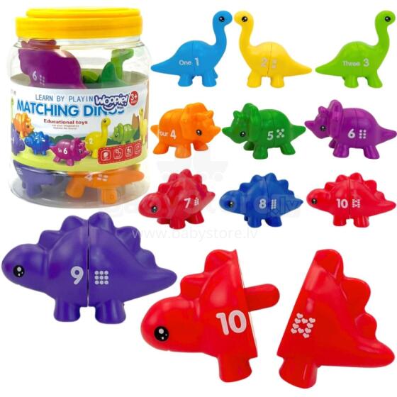 WOOPIE Montessori Learning Numbers Colors Set Dinosaurs to Assemble "Match the Numbers" 10 pcs.
