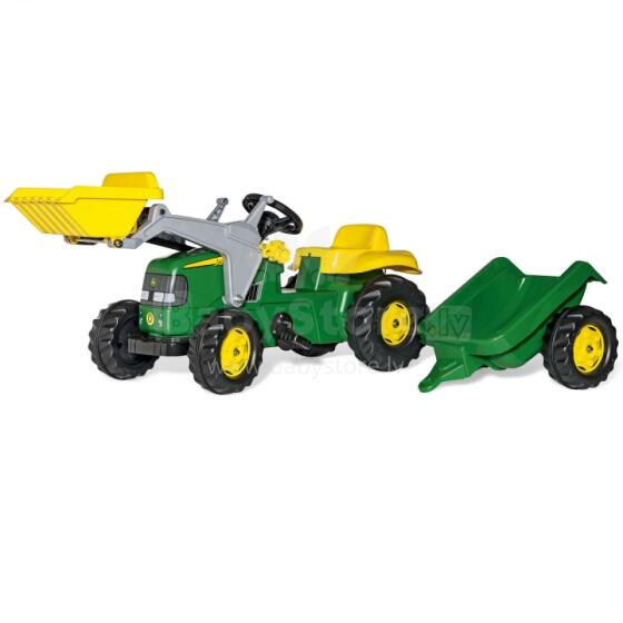Rolly Toys RollyKid John Deere педальный трактор с ковшом и прицепом - зеленый