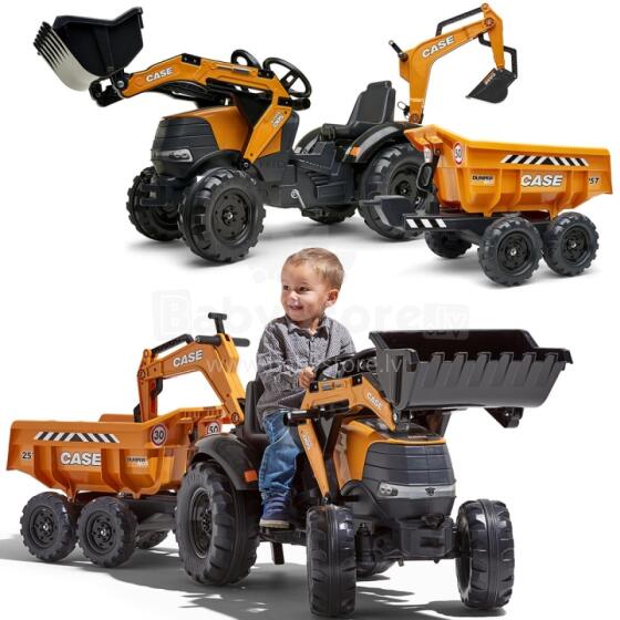 FALK Case IH ekskavators-traktors ar piekabi, oranžā krāsā, pārvietojams kauss, no 3 gadu vecuma