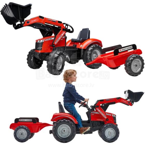 FALK Massey Ferguson Красный педальный трактор с прицепом от 3 лет