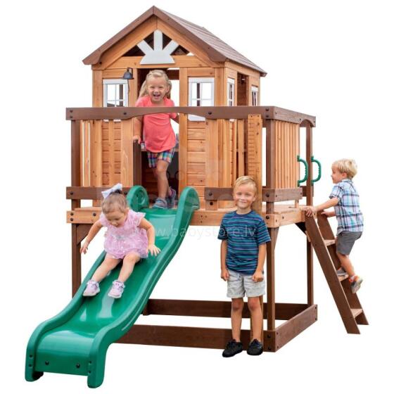 BACKYARD DISCOVERY Echo Heights Wooden Playground Slide Playhouse Kitchen
