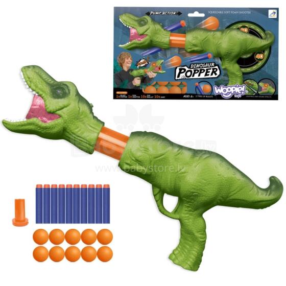 WOOPIE Ball Gun Foam Balls and Darts Automatic Launcher Dinosaur 22 pcs.