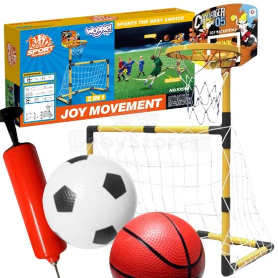 WOOPIE 2in1 Basketball Set Soccer Goal + Balls and Pump