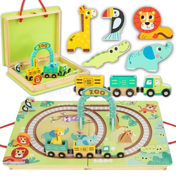 TOOKY TOY WOODEN TRAIN ZOO TRAIN MAGNETIC TRACK IN A SUITCASE