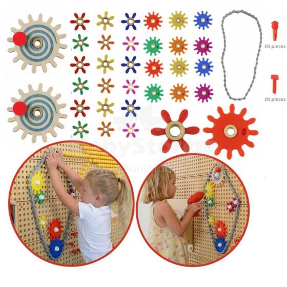 MASTERKIDZ sienas dēļa zobrati un ķēde 79 el. Izveidojiet savu mehānismu