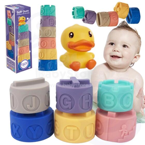 WOOPIE BABY Sensoriskie klucīši Puzles Piramīda Ūdens Skaņas Spiešanai Alfabēta Mācīšanās Pīle 7 gab.