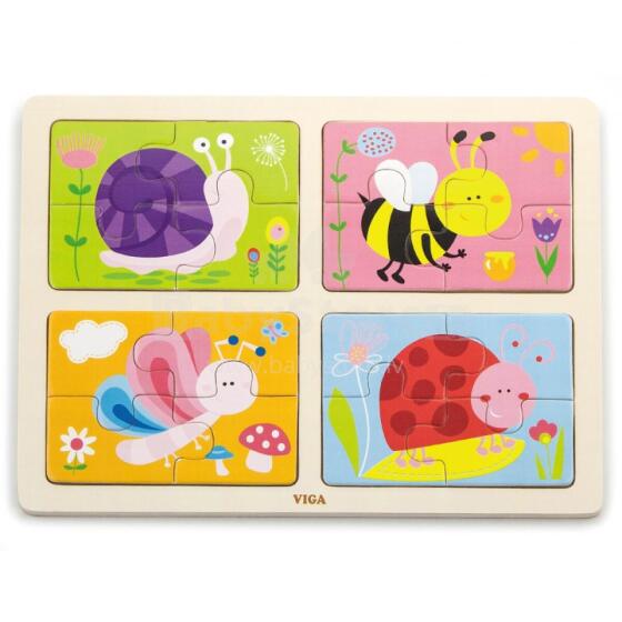 VIGA Wooden Puzzle Insects 4in1