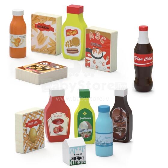 VIGA Wooden Snacks and Drinks Set of 12 Food Items