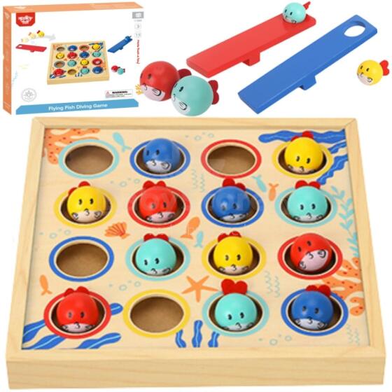 TOOKY TOY Game for Children Wooden Table Flying Fish 19 pcs.