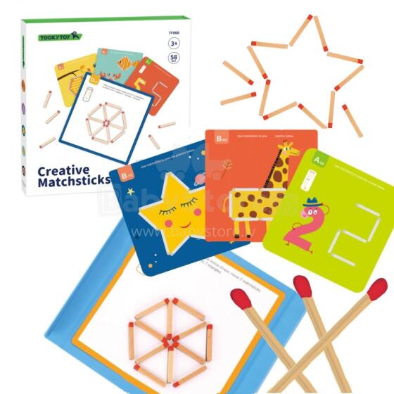 TOOKY TOY Wooden Montessori Puzzle Logic Game Brain Teasers Magnetic Matches for Children 58 pcs.